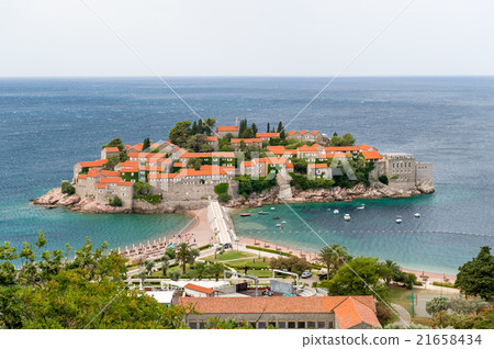 Sveti Stefan island view from hills in windy 21658434