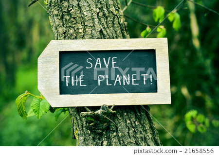 chalkboard with the text save the planet in a tree 21658556