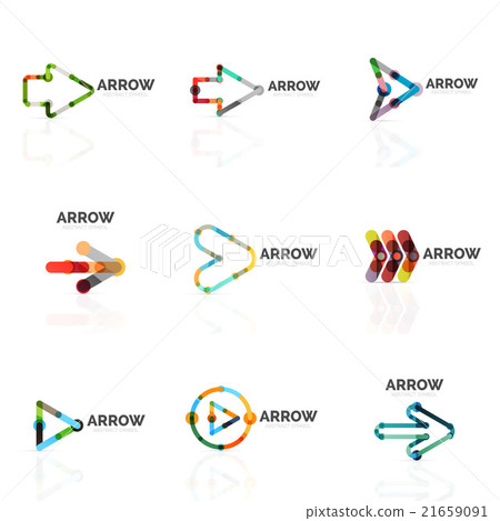 Set of linear arrow abstract logos, connected Set of linear arrow abstract logos, connected 21659091