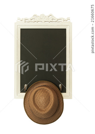Vintage slate chalk board with brown hat 21660675
