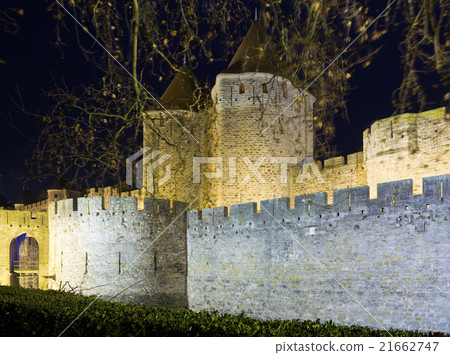 castle and fortified city in night. Carcassonne 21662747