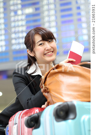 Stock Photo: overseas business trip, businesswoman, departure lobby