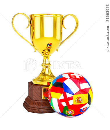 Gold trophy cup and soccer football ball with - Stock Illustration ...