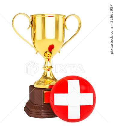 Gold trophy cup and soccer football ball with - Stock Illustration ...