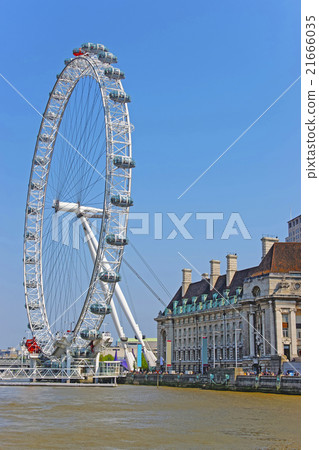 London Eye and County Hall near Thames in London London Eye and County Hall near Thames in London 21666035
