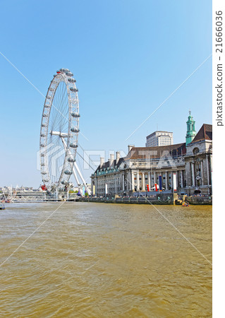 London Eye and County Hall on Thames in London 21666036