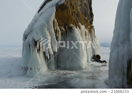 Beautiful icicles on rocks.  21666233