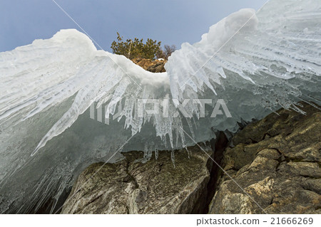 Huge icicles on rocks. Huge icicles on rocks. 21666269