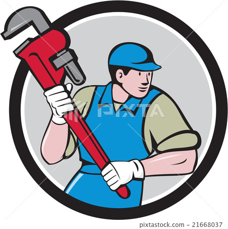 Plumber Running Monkey Wrench Circle Cartoon Plumber Running Monkey Wrench Circle Cartoon 21668037