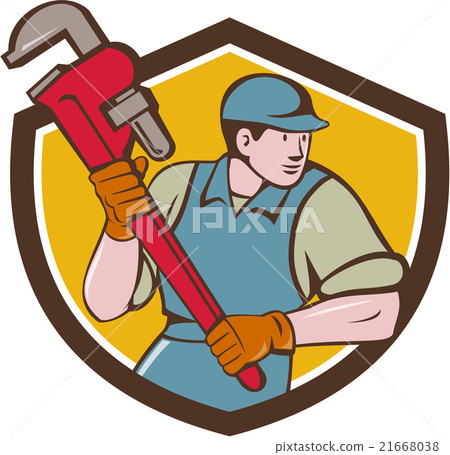Plumber Running Monkey Wrench Crest Cartoon Plumber Running Monkey Wrench Crest Cartoon 21668038