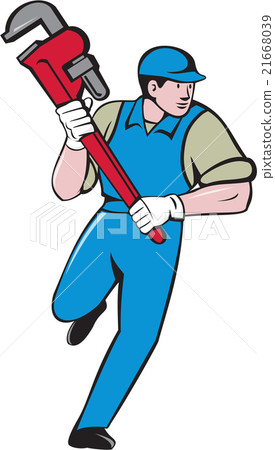 Plumber Running Monkey Wrench Cartoon Plumber Running Monkey Wrench Cartoon 21668039