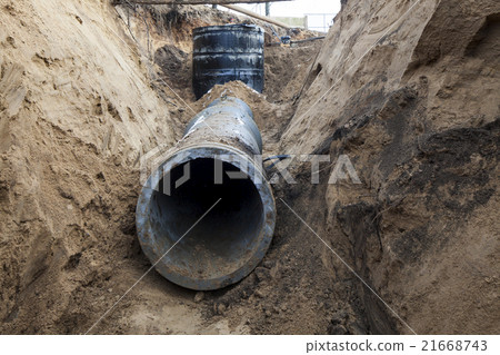 sewer pipe in the trench 21668743