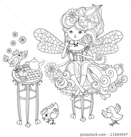 Vector cute fairy girl in flowers doodle Vector cute fairy girl in flowers doodle 21669947