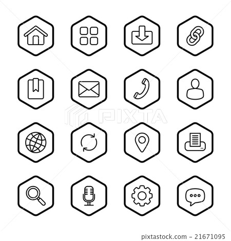 black line web icon set hexagon - Stock Illustration [21671095] - PIXTA