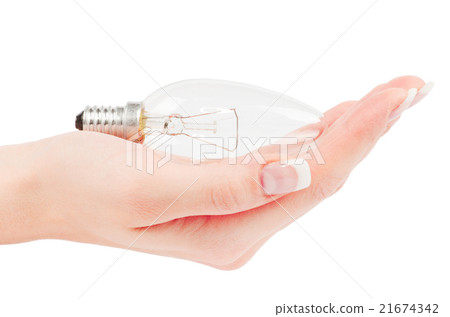 Lit lightbulb held in hand 21674342