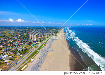Aerial view from Shirasato Central Beach near 100 m altitude 21674844