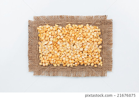 Classical frame made of burlap with grains of peas Classical frame made of burlap with grains of peas 21676875