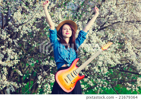 portrait of young woman with guitar portrait of young woman with guitar 21679364