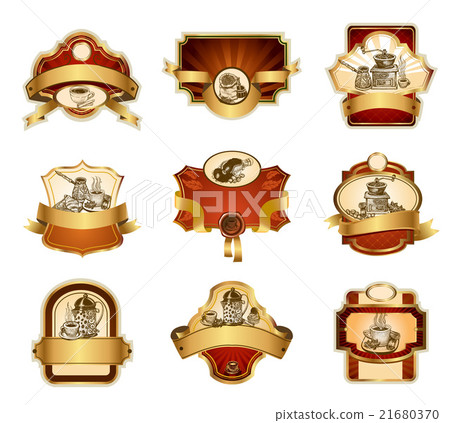 Coffee ornamental labels set. Coffee ornamental labels set. 21680370