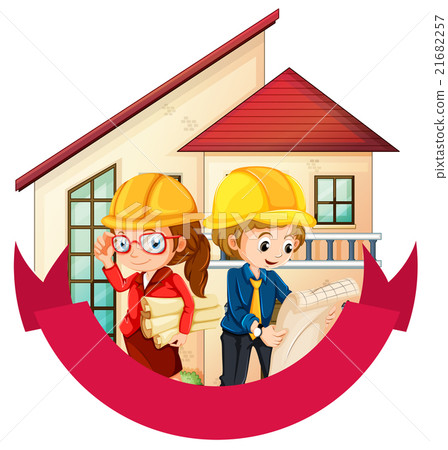 Banner design with two engineers at the house 21682257
