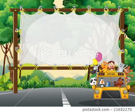 Frame design with wild animals on school bus 21682270