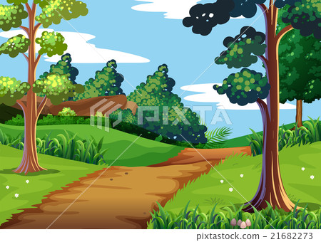 Nature scene with forest and walking trail Nature scene with forest and walking trail 21682273