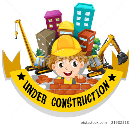 Brick layer and sign under construction Brick layer and sign under construction 21682318