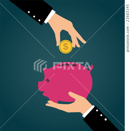 Business hand putting coin into a piggy bank - Stock Illustration ...