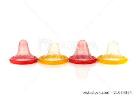Latex Condom on White Background. 21684334