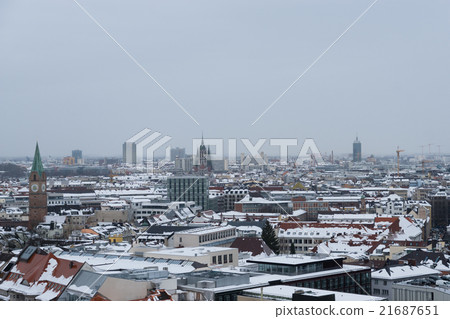 Aerial view of Munich city center in the winter Aerial view of Munich city center in the winter 21687651