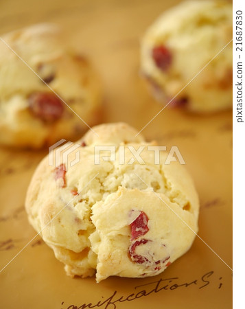 Cranberry and white chocolate scone background tea 21687830