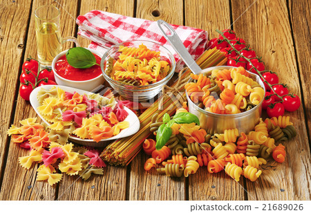Assortment of colored pasta 21689026