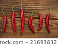 Six peppers lying on the wooden boards 21693832