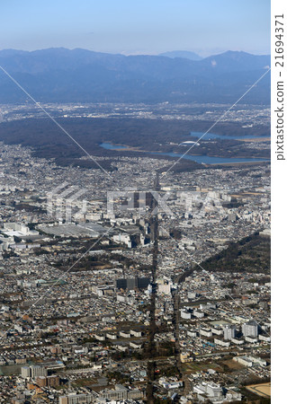 Tokorozawa的西武圓頂方向鳥瞰圖從天空的在Kodaira，東京上 21694371