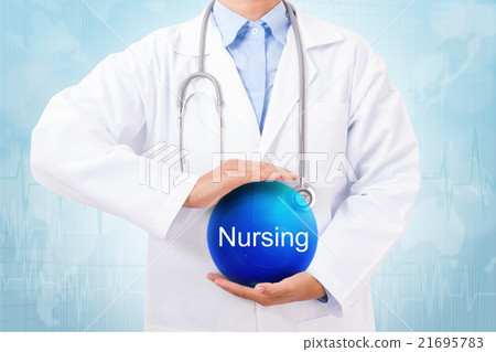 Doctor holding blue crystal ball with Nursing sign Doctor holding blue crystal ball with Nursing sign 21695783