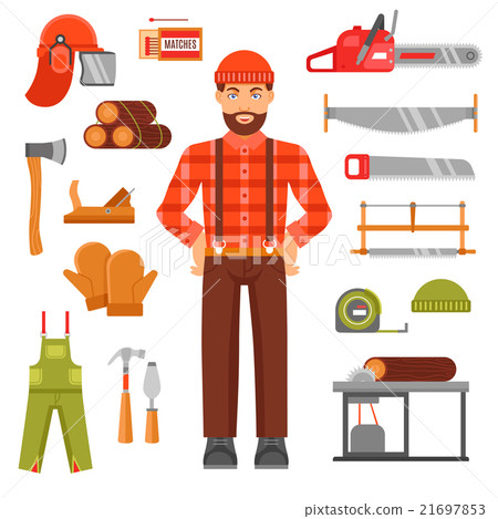 Lumberjack Decorative Flat Icons Set - Stock Illustration [21697853 ...