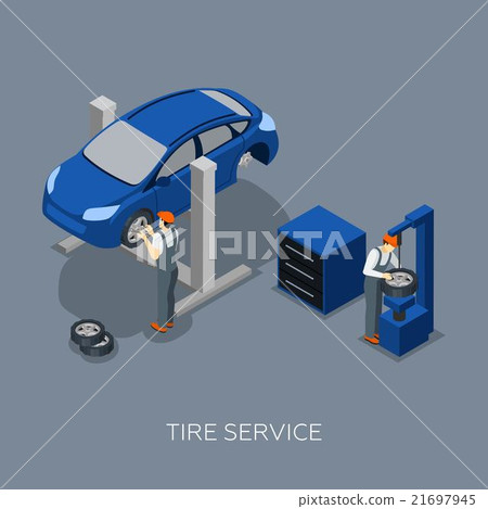 Tires Auto Service Isometric Banner 21697945