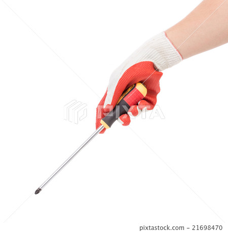 Hand in glove holding screwdriver. Hand in glove holding screwdriver. 21698470