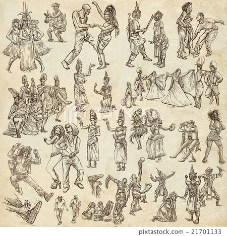 Dancers- Hand drawn collection, freehand sketching Dancers- Hand drawn collection, freehand sketching 21701133