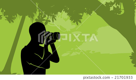 Silhouette Outdoor Nature Photographer Hold Camera Silhouette Outdoor Nature Photographer Hold Camera 21701933