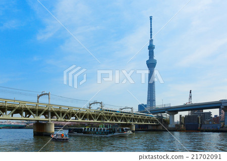 櫻桃樹盛開Sumidagawa遊船和東京天空樹 21702091