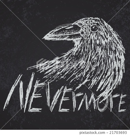 Crow raven handdrawn sketch text nevermore Crow raven handdrawn sketch text nevermore 21703693