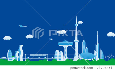 City in the near future Various buildings and traffic vector illustration 21704831