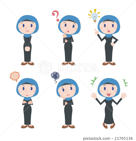 各種姿勢阿拉伯女性角色剪貼畫集矢量圖 21705136