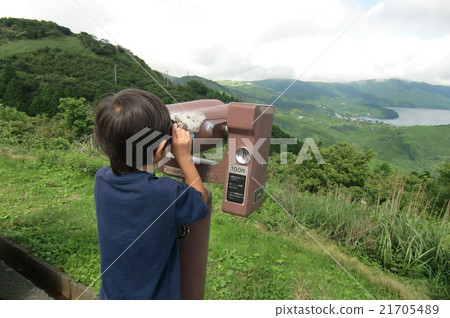 孩子們用望遠鏡觀看湖 孩子們用望遠鏡觀看湖 21705489
