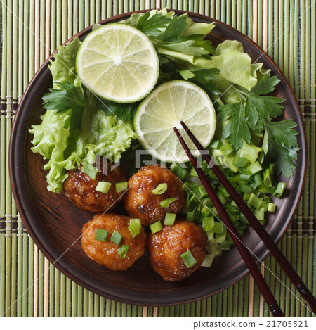 fish balls with lime and fresh herbs top view fish balls with lime and fresh herbs top view 21705521