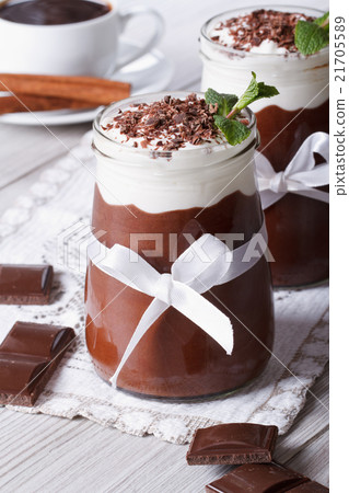chocolate mousse with whipped cream close-up 21705589