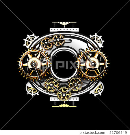 0 isolated metal letter with gears on black 21706349