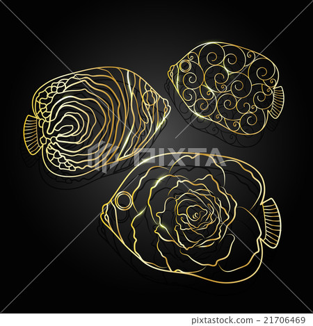 Gold ornamental graphic fish 21706469