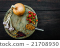 Condiments  for creative cooking on dark wooden  21708930